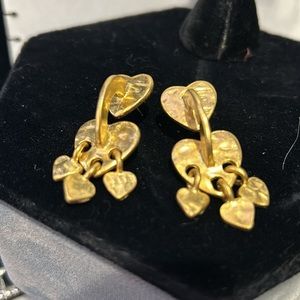 Vintage JJ Jonette Matte Gold Heart Dangle Earrings-Boutique